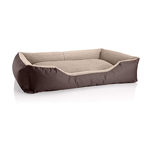 BedDog Hundebett Teddy, Hundesofa aus Cordura und Microfaser-Velours, waschbares Hundebett mit Rand, Hundekissen Vier-eckig, für drinnen, draußen, Größe XXL, braun-beige von BedDog