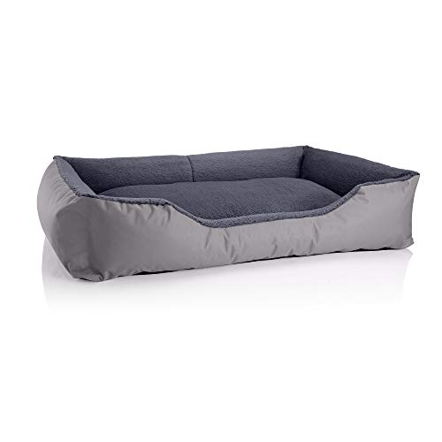 BedDog Hundebett Teddy, Hundesofa aus Cordura und Microfaser-Velours, waschbares Hundebett mit Rand, Hundekissen Vier-eckig, für drinnen, draußen, Größe XXL, grau-grau von BedDog