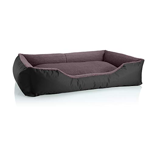 BedDog Hundebett Teddy, Hundesofa aus Cordura und Microfaser-Velours, waschbares Hundebett mit Rand, Hundekissen Vier-eckig, für drinnen, draußen, Größe XXL, schwarz-braun von BedDog