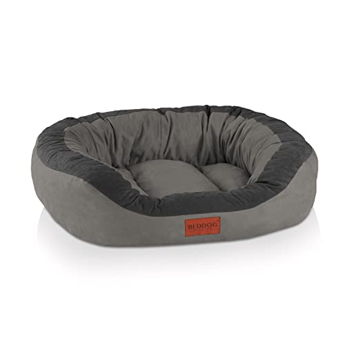 BedDog PRINS Premium Hundebett, aus strapazierfähigem Alicante-Gewebe, Hundesofa mit Seiten, ovales Kissen für Ihr Haustier, Hundecouch - L - Steel-Grey von BedDog