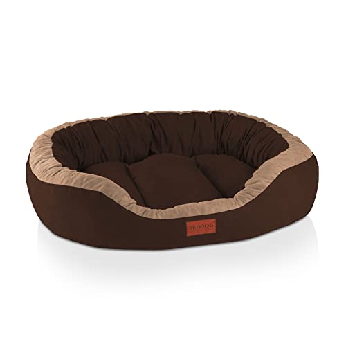 BedDog PRINS Premium Hundebett, aus strapazierfähigem Alicante-Gewebe, Hundesofa mit Seiten, ovales Kissen für Ihr Haustier, Hundecouch - XL - Chocolate von BedDog