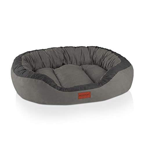 BedDog PRINS Premium Hundebett, aus strapazierfähigem Alicante-Gewebe, Hundesofa mit Seiten, ovales Kissen für Ihr Haustier, Hundecouch - XL - Steel-Grey von BedDog