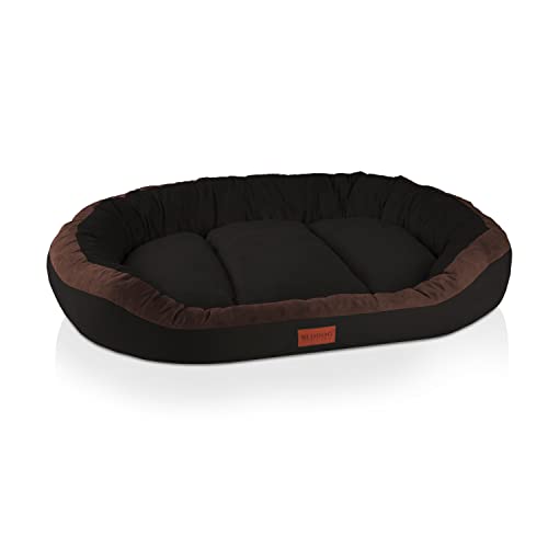 BedDog PRINS PREMIUM Hundebett, aus strapazierfähigem Alicante-Gewebe, Hundesofa mit Seiten, ovales Kissen für Ihr Haustier, Hundecouch - XXL - BLACK-FIELD von BedDog