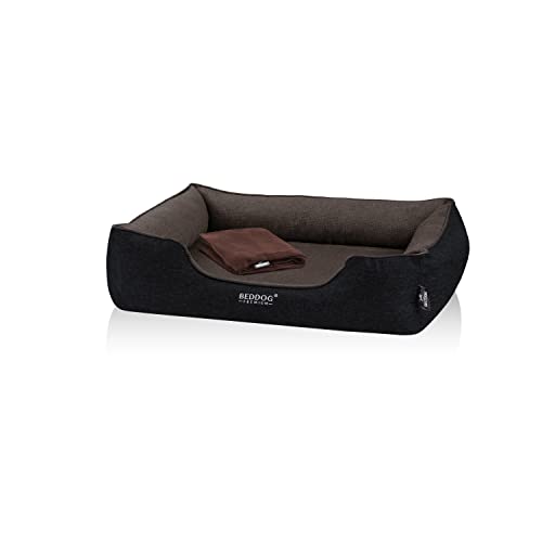 BedDog Premium Orthopädisches Hundebett Clara, Hundekissen mit abnehmbaren Bezug, Kuschel-Decke Zugabe - Mocca (braun/schwarz) von BedDog