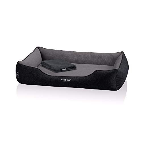 BedDog Premium Orthopädisches Hundebett Clara, Hundekissen mit abnehmbaren Bezug, Kuschel-Decke als Zugabe - The-Rock (schwarz/grau) von BedDog