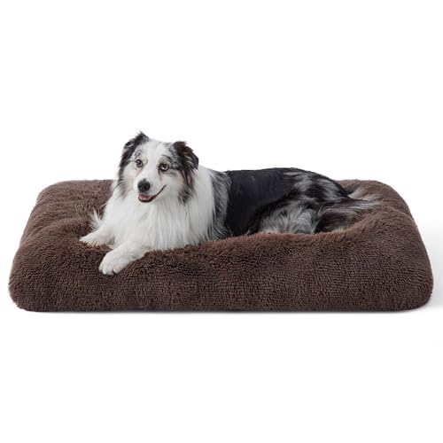 BEDSURE Flauschiges Hundebett Grosse Hunde - 104x74x8 cm Hundebett waschbar für große Hunde, rutschfeste Unterseite, plüsch Hundekissen Grosse Hunde, Braun von BEDSURE