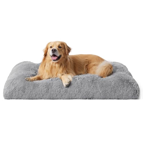 BEDSURE Flauschiges Hundebett Grosse Hunde - 121x76x8 cm Hundebett waschbar für große Hunde, rutschfeste Unterseite, plüsch Hundekissen Grosse Hunde, Hellgrau von BEDSURE