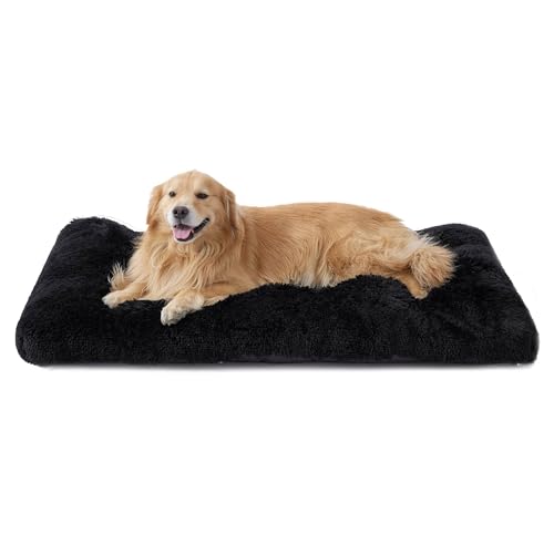 BEDSURE Flauschiges Hundebett Grosse Hunde - 121x76x8 cm Hundebett waschbar für große Hunde, rutschfeste Unterseite, plüsch Hundekissen Grosse Hunde, Schwarz von BEDSURE