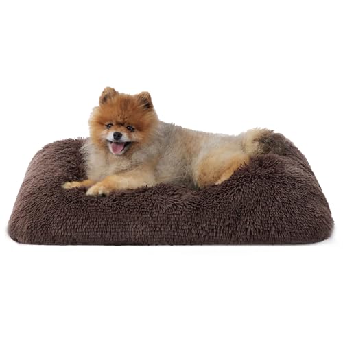 BEDSURE Flauschiges Hundebett Grosse Hunde - 61x45x8 cm Hundebett waschbar für große Hunde, rutschfeste Unterseite, plüsch Hundekissen Grosse Hunde, Braun von BEDSURE