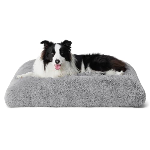 BEDSURE Flauschiges Hundebett Grosse Hunde - 89x58x8 cm Hundebett waschbar für große Hunde, rutschfeste Unterseite, plüsch Hundekissen Grosse Hunde, Hellgrau von BEDSURE