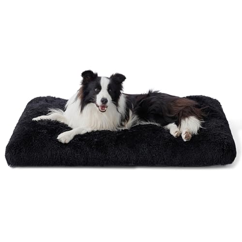 BEDSURE Flauschiges Hundebett Grosse Hunde - 89x58x8 cm Hundebett waschbar für große Hunde, rutschfeste Unterseite, plüsch Hundekissen Grosse Hunde, Schwarz von BEDSURE