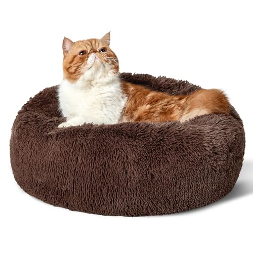 BEDSURE Hundebett waschbar Flauschiges Hundebett - Ø 50 cm Donut Hundebett für große Hunde, plüsch Hundebett rund Kuschelbett, Braun von BEDSURE