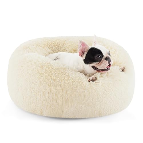 BEDSURE Hundebett waschbar Flauschiges Hundebett - Ø 60 cm Donut Hundebett für große Hunde, plüsch Hundebett rund Kuschelbett, Hafermilch von BEDSURE