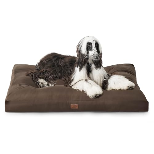 BEDSURE Hundekissen Grosse Hunde waschbar - 120x90cm hundematratze wasserdicht XXL für große, mittelgroße Hunde Outdoor gepolstert Hundematte braun in 10cm Höhe，XL Kühlmatte für Haustiere von BEDSURE