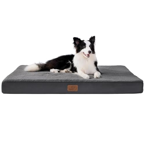 BEDSURE orthopädisches Hundebett mittelgroße Hunde - 91x69x7.6cm Hundekissen flauschig Hundematte waschbar Hundematratze in dunkelgrau für mittelgroße Hunde von BEDSURE