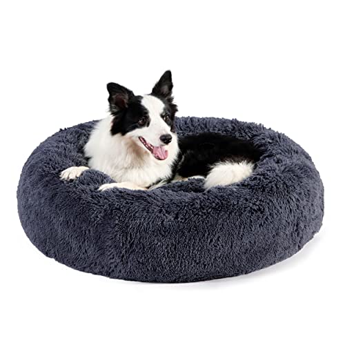 BEDSURE Katzenbett waschbar Flauschiges Hundebett - Ø 80 cm Katzenschlafplatz für Katzen und Hunde, plüsch Katzenkissen rund Kuschelbett, dunkelgrau von BEDSURE