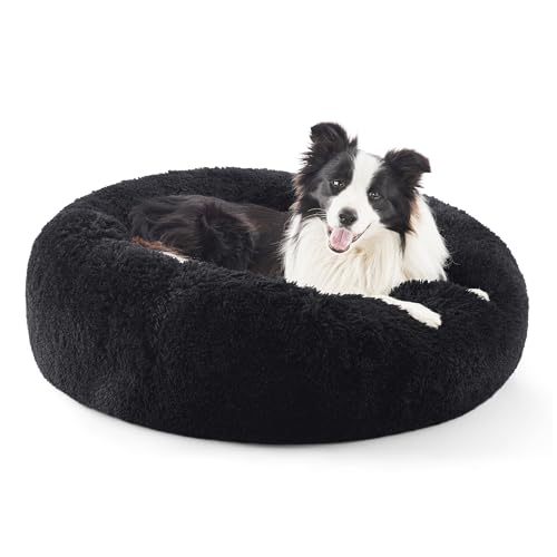 BEDSURE Katzenbett waschbar Flauschiges Hundebett - Ø 91 cm Katzenschlafplatz für Katzen und Hunde, plüsch Katzenkissen rund Kuschelbett, schwarz von BEDSURE