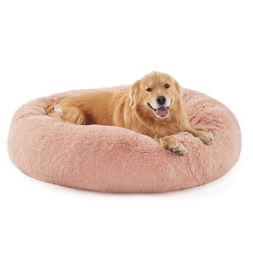 BEDSURE Katzenbett waschbar Flauschiges Katzenbett - Ø 115 cm Katzenschlafplatz für Katzen und kleine Hunde, plüsch Katzenkissen rund Kuschelbett, Rosa von BEDSURE