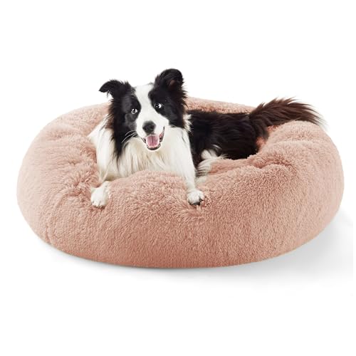 BEDSURE Katzenbett waschbar Flauschiges Katzenbett - Ø 91 cm Katzenschlafplatz für Katzen und kleine Hunde, plüsch Katzenkissen rund Kuschelbett, Rosa von BEDSURE