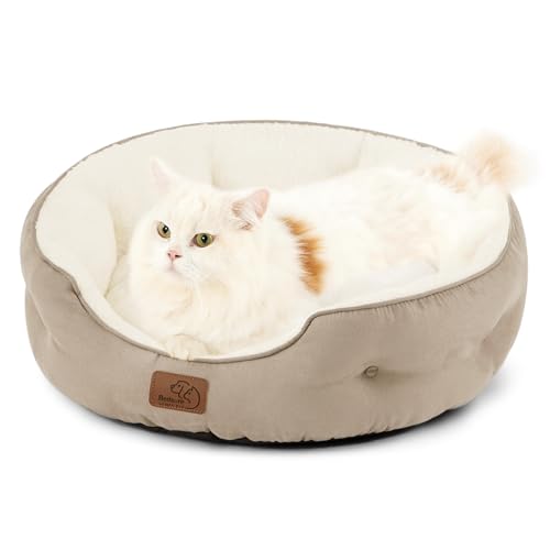 BEDSURE Katzenbett waschbar Katzen Bettchen - 51x48x15cm Katzen Bett mit zweiseitig Innenkissen Katzenschlafplatz für Katzen oder kleine Hunde, Kamel von BEDSURE