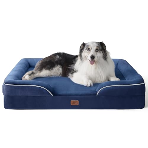 BEDSURE orthopädisches Hundebett Ergonomisches Hundesofa - 106x80 cm Hundecouch mit eierförmiger Kistenschaum für große Hunde, waschbar rutschfest Hundebetten, Navyblau von BEDSURE