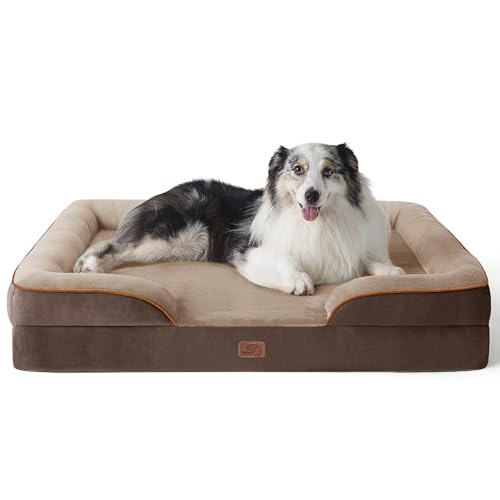 BEDSURE orthopädisches Hundebett Ergonomisches Hundesofa - 106x80 cm Hundecouch mit eierförmiger Kistenschaum für große Hunde, waschbar rutschfest Hundebetten, braun von BEDSURE