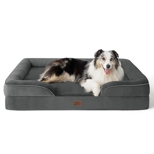 BEDSURE orthopädisches Hundebett Ergonomisches Hundesofa - 106x80 cm Hundecouch mit eierförmiger Kistenschaum für große Hunde, waschbar rutschfest Hundebetten, dunkelgrau von BEDSURE