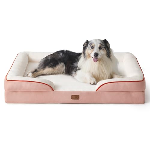 BEDSURE orthopädisches Hundebett Ergonomisches Hundesofa - 106x80 cm Hundecouch mit eierförmiger Kistenschaum für große Hunde, waschbar rutschfest Hundebetten, rosa von BEDSURE