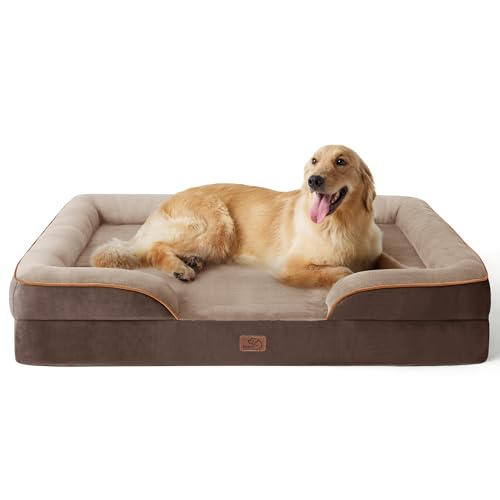 BEDSURE orthopädisches Hundebett Ergonomisches Hundesofa - 122x89 cm Hundecouch mit eierförmiger Kistenschaum für große Hunde, waschbar rutschfest Hundebetten, braun von BEDSURE