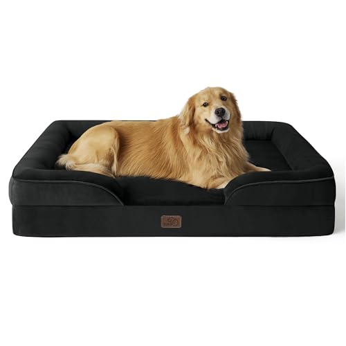 BEDSURE orthopädisches Hundebett Ergonomisches Hundesofa - 122x89 cm Hundecouch mit eierförmiger Kistenschaum für große Hunde, waschbar rutschfest Hundebetten, schwarz von BEDSURE