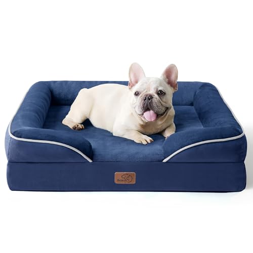 BEDSURE orthopädisches Hundebett Ergonomisches Hundesofa - 71x58 cm Hundecouch mit eierförmiger Kistenschaum für kleine Hunde, waschbar rutschfest Hundebetten, Navyblau von BEDSURE