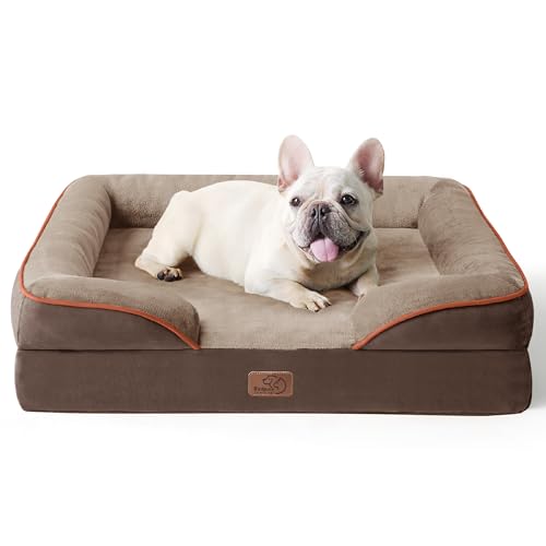 BEDSURE orthopädisches Hundebett Ergonomisches Hundesofa - 71x58 cm Hundecouch mit eierförmiger Kistenschaum für kleine Hunde, waschbar rutschfest Hundebetten, braun von BEDSURE