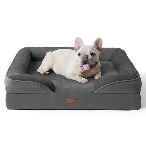 BEDSURE orthopädisches Hundebett Ergonomisches Hundesofa - 71x58 cm Hundecouch mit eierförmiger Kistenschaum für kleine Hunde, waschbar rutschfest Hundebetten, dunkelgrau von BEDSURE