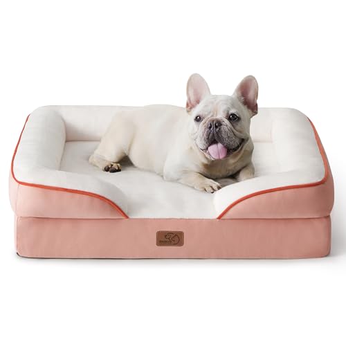 BEDSURE orthopädisches Hundebett Ergonomisches Hundesofa - 71x58 cm Hundecouch mit eierförmiger Kistenschaum für kleine Hunde, waschbar rutschfest Hundebetten, rosa von BEDSURE