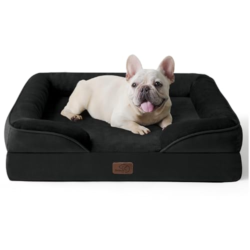 BEDSURE orthopädisches Hundebett Ergonomisches Hundesofa - 71x58 cm Hundecouch mit eierförmiger Kistenschaum für kleine Hunde, waschbar rutschfest Hundebetten, schwarz von BEDSURE