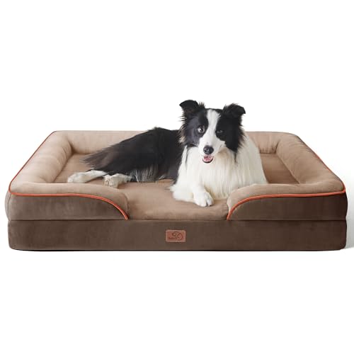 BEDSURE orthopädisches Hundebett Ergonomisches Hundesofa - 89x63 cm Hundecouch mit eierförmiger Kistenschaum für mittlere Hunde, waschbar rutschfest Hundebetten, braun von BEDSURE