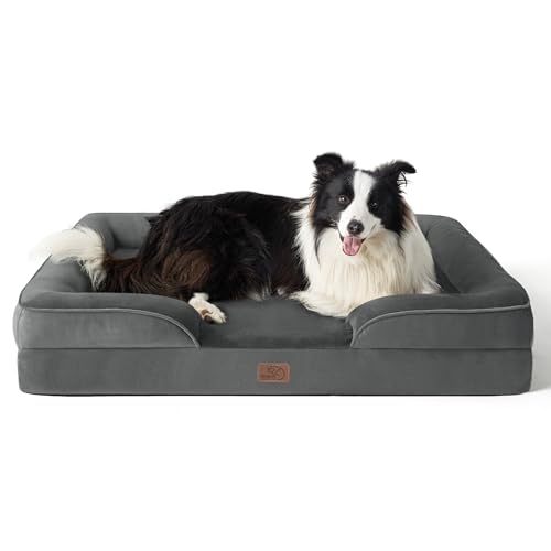 BEDSURE orthopädisches Hundebett Ergonomisches Hundesofa - 89x63 cm Hundecouch mit eierförmiger Kistenschaum für mittlere Hunde, waschbar rutschfest Hundebetten, dunkelgrau von BEDSURE