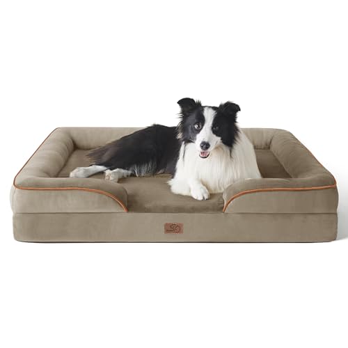 BEDSURE orthopädisches Hundebett Ergonomisches Hundesofa - 89x63 cm Hundecouch mit eierförmiger Kistenschaum für mittlere Hunde, waschbar rutschfest Hundebetten, haselnussbraun von BEDSURE