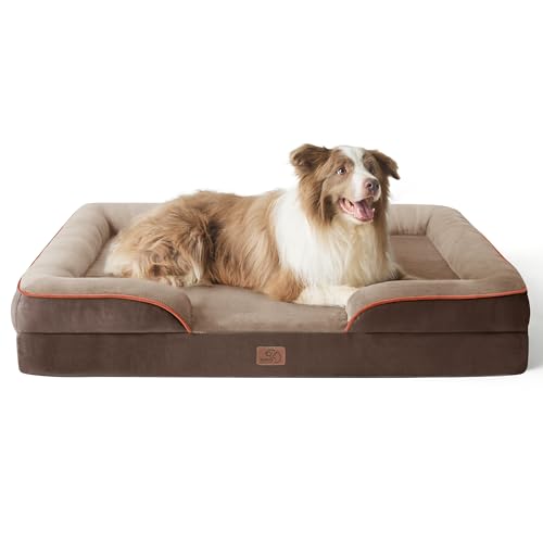 BEDSURE orthopädisches Hundebett Ergonomisches Hundesofa - 97x71 cm Hundecouch mit eierförmiger Kistenschaum für große Hunde, waschbar rutschfest Hundebetten, braun von BEDSURE