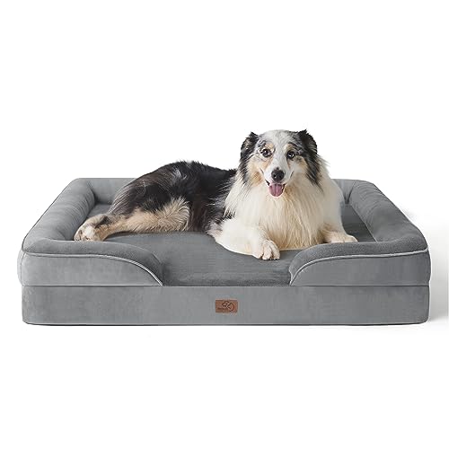 BEDSURE orthopädisches Hundebett Ergonomisches Hundesofa - 106x80 cm Hundecouch mit eierförmiger Kistenschaum für große Hunde, waschbar rutschfest Hundebetten, grau von BEDSURE