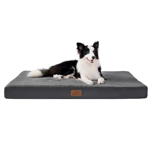 BEDSURE orthopädisches Hundebett Grosse Hunde - 104x74x9cm Hundekissen flauschig Hundematte waschbar Hundematratze in dunkelgrau für große Hunde von BEDSURE