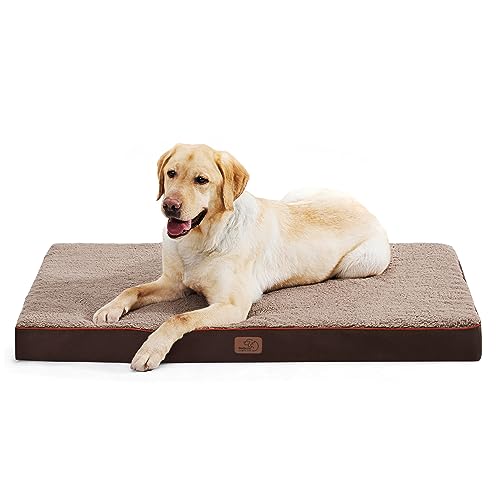 BEDSURE orthopädisches Hundebett Grosse Hunde - 112x81x7.6cm Hundekissen flauschig Hundematte waschbar Hundematratze in braun für große Hunde von BEDSURE