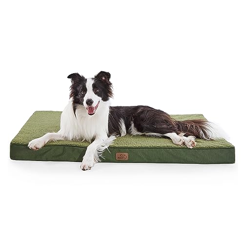 BEDSURE orthopädisches Hundebett Grosse Hunde - 112x81x7.6cm Hundekissen flauschig Hundematte waschbar Hundematratze in dunkelgrün für große Hunde von BEDSURE