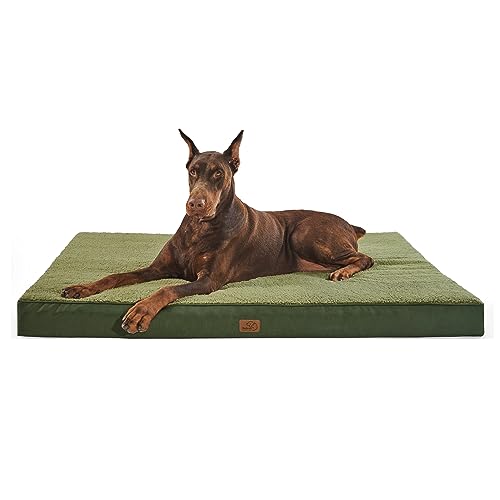 BEDSURE orthopädisches Hundebett Grosse Hunde - 137x111.5x10cm Hundekissen flauschig Hundematte waschbar Hundematratze in dunkelgrün für große Hunde von BEDSURE