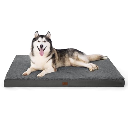 BEDSURE orthopädisches Hundebett Grosse Hunde - 137x111.5x10cm Hundekissen flauschig Hundematte waschbar Hundematratze in dunkelgrau für große Hunde von BEDSURE