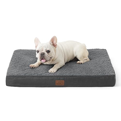 BEDSURE orthopädisches Hundebett kleine Hunde - 76x51x7.6cm Hundekissen flauschig Hundematte waschbar Hundematratze in dunkelgrau für kleine Hunde von BEDSURE