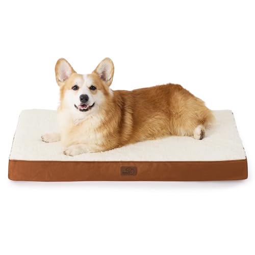 BEDSURE orthopädisches Hundebett mittelgroße Hunde - 89x56x7.6cm Hundekissen flauschig Hundematte waschbar Hundematratze für mittelgroße Hunde, tonbraun von BEDSURE