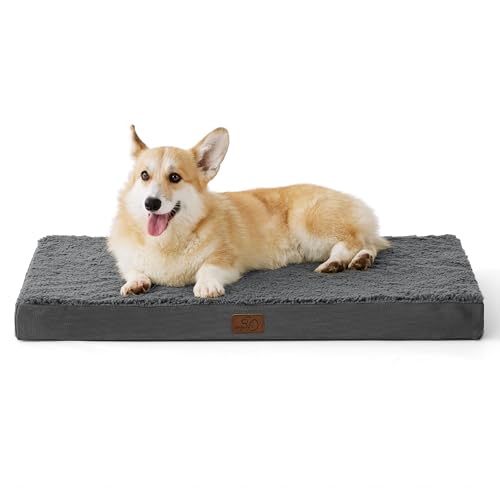 BEDSURE orthopädisches Hundebett mittelgroße Hunde - 89x56x7.6cm Hundekissen flauschig Hundematte waschbar Hundematratze in dunkelgrau für mittelgroße Hunde von BEDSURE