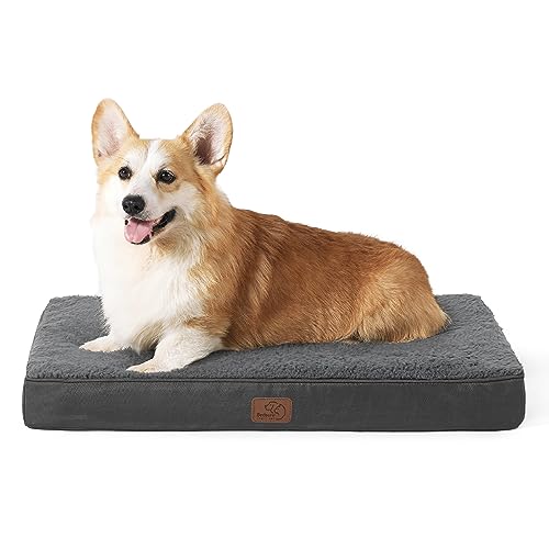 BEDSURE orthopädisches Hundebett mittelgroße Hunde - 89x56x7.6cm Hundekissen flauschig Hundematte waschbar Hundematratze in dunkelgrau für mittelgroße Hunde von BEDSURE