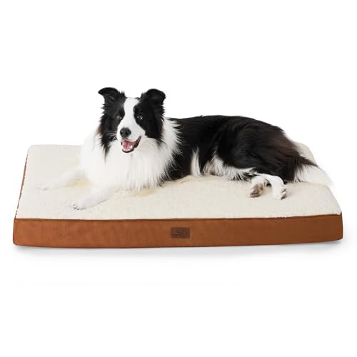 BEDSURE orthopädisches Hundebett mittelgroße Hunde - 91x69x7.6cm Hundekissen flauschig Hundematte waschbar Hundematratze für mittelgroße Hunde, tonbraun von BEDSURE